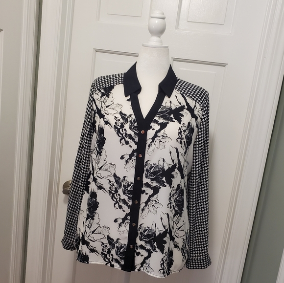 Alfani Black & White Contrast Button Front Blouse Sze 14 Classic Business Casual - Picture 1 of 8